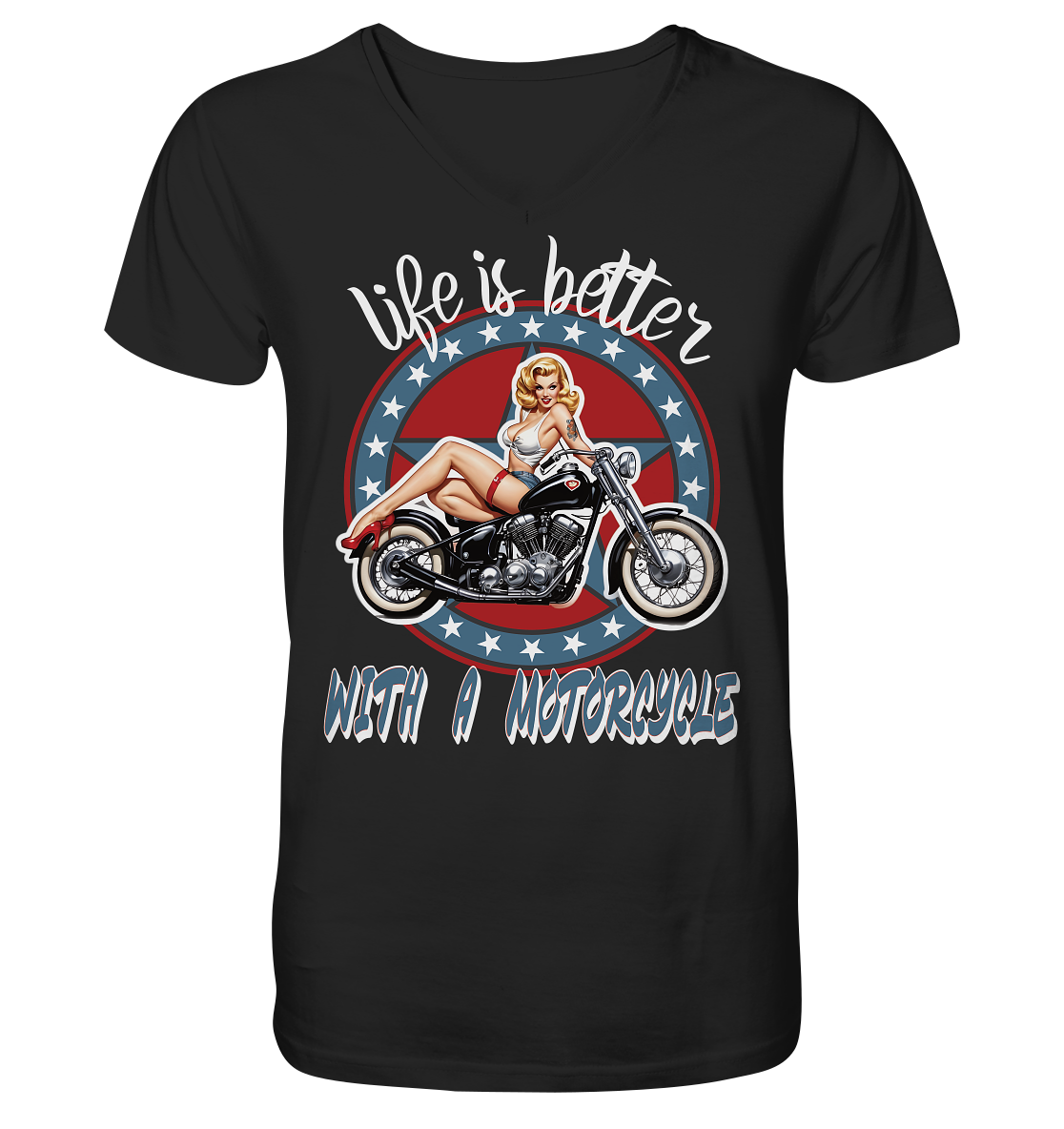 life is better with a motorcycle - Retro Design III - Herrn V-Neck Shirt