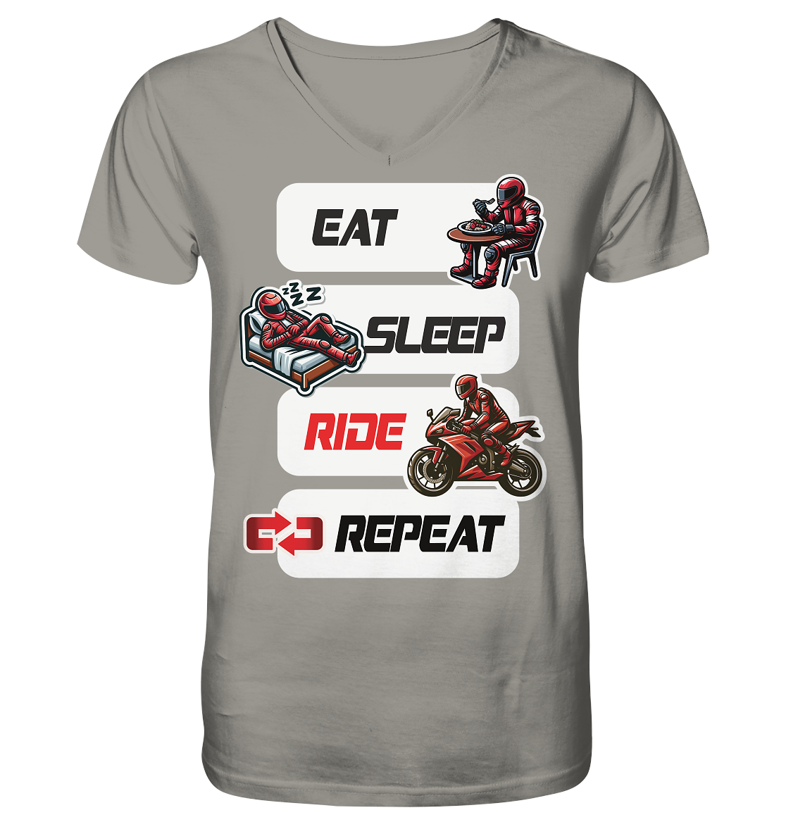 Eat Sleep Ride Repeat  - lustiger Biker Spruch - Herrn V-Neck Shirt