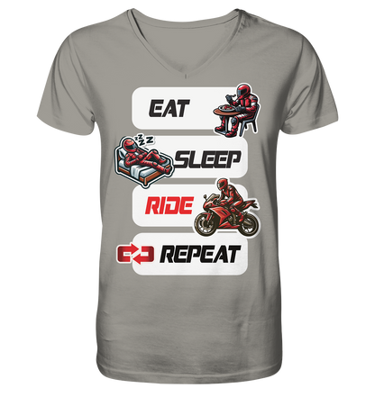 Eat Sleep Ride Repeat  - lustiger Biker Spruch - Herrn V-Neck Shirt