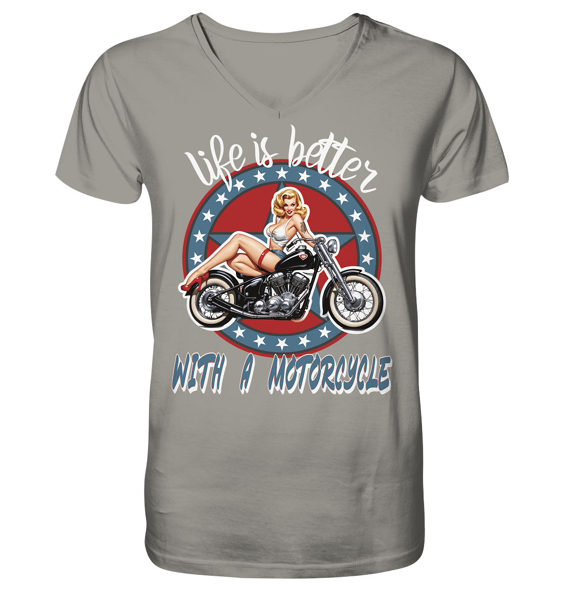 life is better with a motorcycle - Retro Design III - Herrn V-Neck Shirt