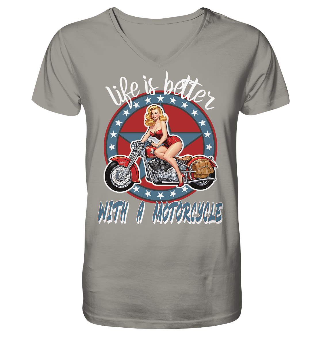 life is better with a motorcycle - Retro Design II - Herrn V-Neck Shirt