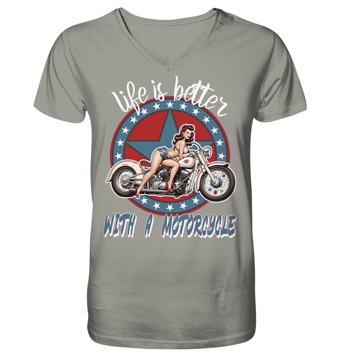 life is better with a motorcycle - Retro Design I - Herrn V-Neck Shirt
