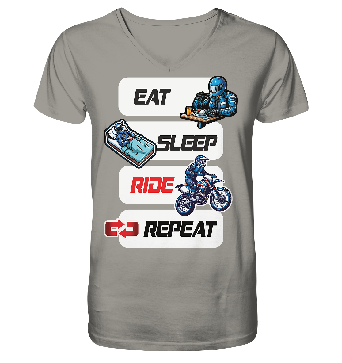 Eat Sleep Ride Repeat  - lustiger Biker Spruch Motocross - Herrn V-Neck Shirt