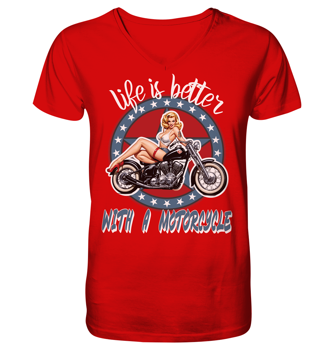 life is better with a motorcycle - Retro Design III - Herrn V-Neck Shirt