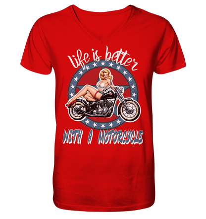 life is better with a motorcycle - Retro Design III - Herrn V-Neck Shirt
