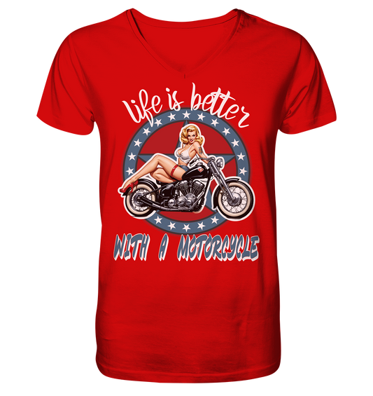 life is better with a motorcycle - Retro Design III - Herrn V-Neck Shirt