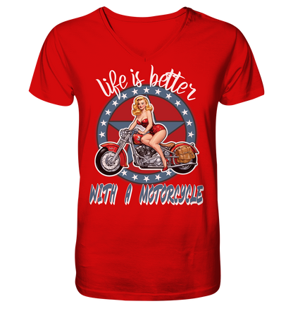 life is better with a motorcycle - Retro Design II - Herrn V-Neck Shirt