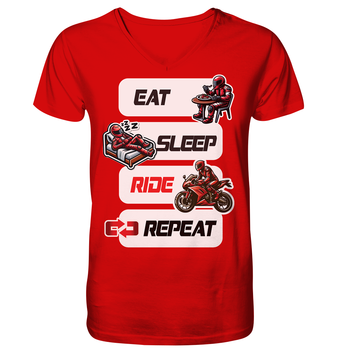 Eat Sleep Ride Repeat  - lustiger Biker Spruch - Herrn V-Neck Shirt