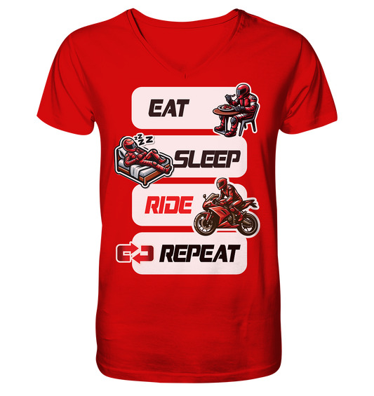 Eat Sleep Ride Repeat  - lustiger Biker Spruch - Herrn V-Neck Shirt