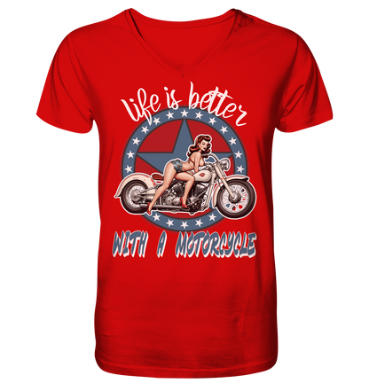 life is better with a motorcycle - Retro Design I - Herrn V-Neck Shirt