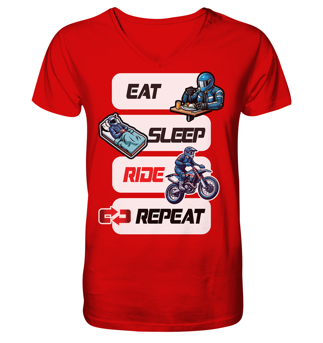 Eat Sleep Ride Repeat  - lustiger Biker Spruch Motocross - Herrn V-Neck Shirt
