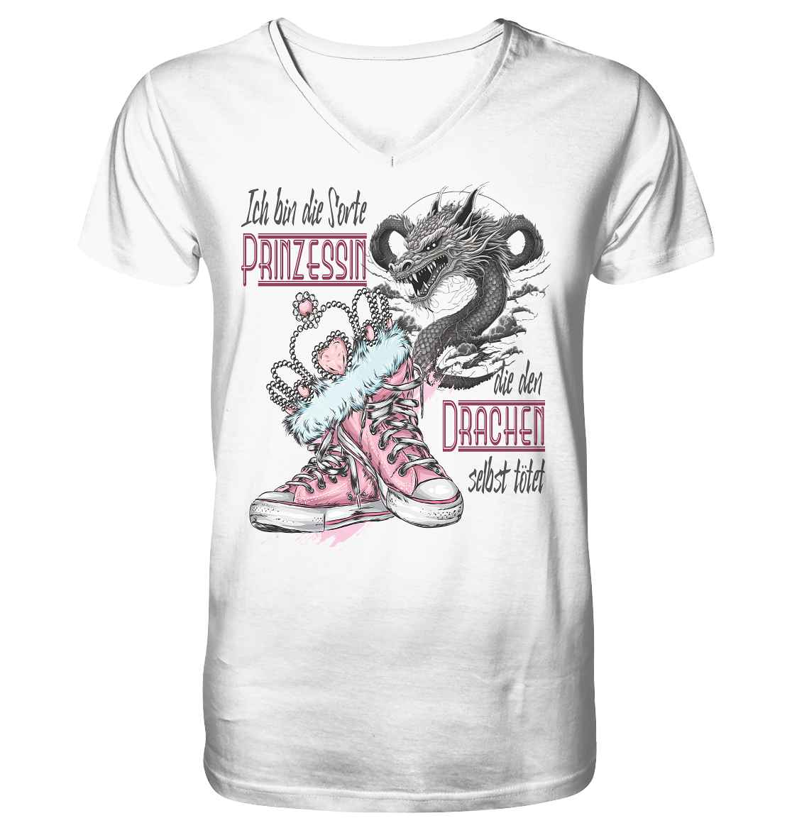 Prinzessin - die den Drachen selbst tötet - Herrn V-Neck Shirt